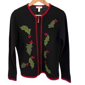 Charter Club Women Cardigan Sweater Size M Lambswool Festive Christmas Holiday